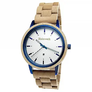 Часы Унисекс Holzwerk Germany Дизайнерские Ручной Работы Деревянные Кварцевые Коричневый Клен Синий Белый - Фото 1