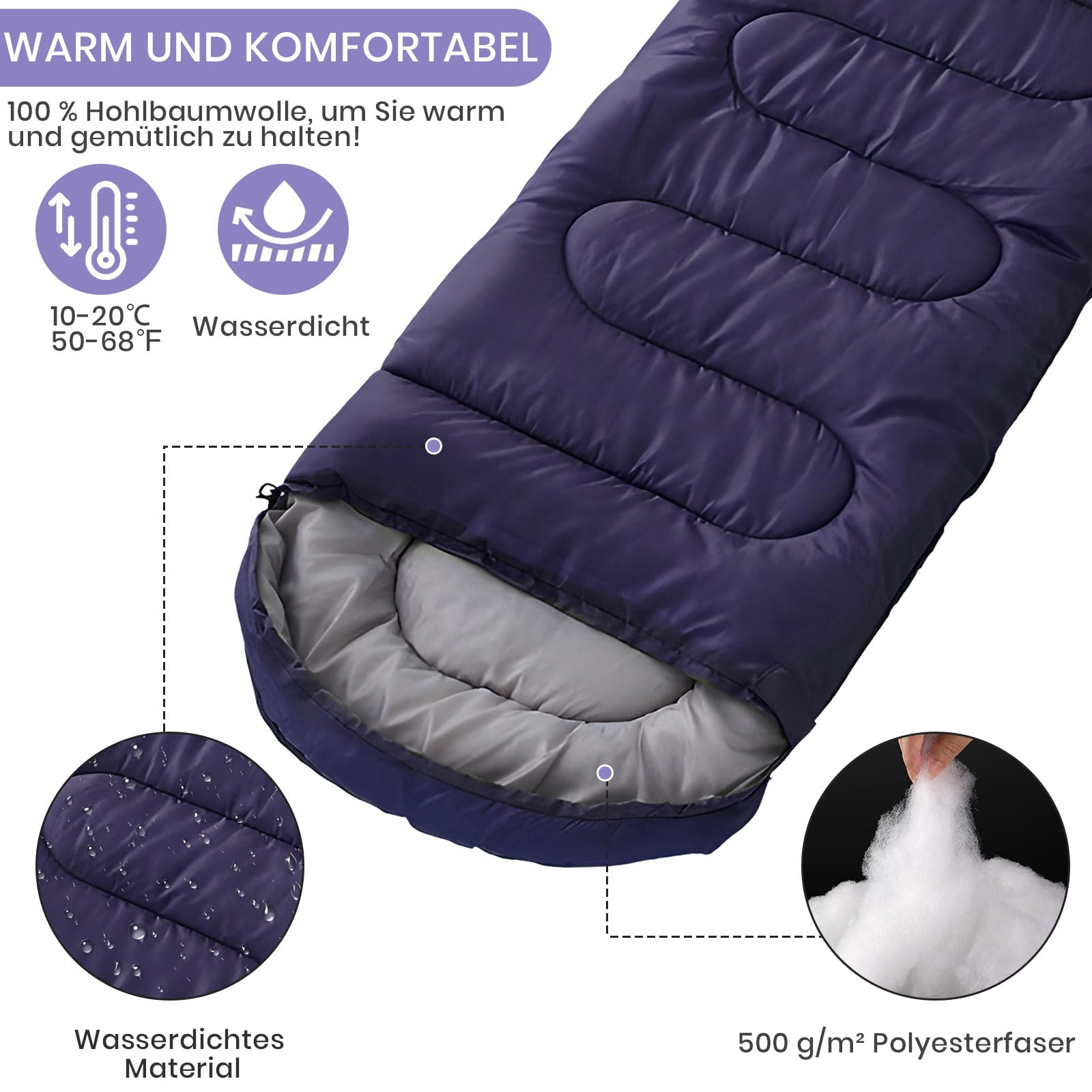 Спальный мешок Bibykivn Outdoor для 3-4 сезонов Летний Для взрослых Одеяло Теплый Водонепроницаемый Легкий Портативный Для кемпинга, фото №3