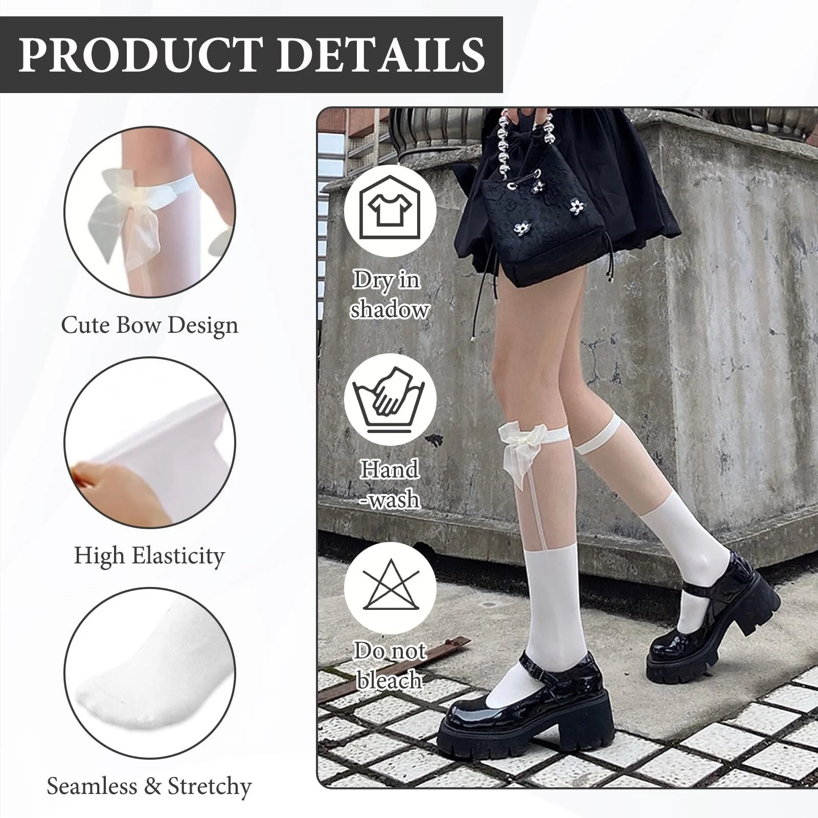 Жіночі гольфи з мереживом та рюшами, з бантом, білі (2 пари), фото №2 Жіночі гольфи з мереживом та рюшами, з бантом, білі (2 пари), фото №2