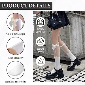 Жіночі гольфи з мереживом та рюшами, з бантом, білі (2 пари) synthetic.ua - Фото 1