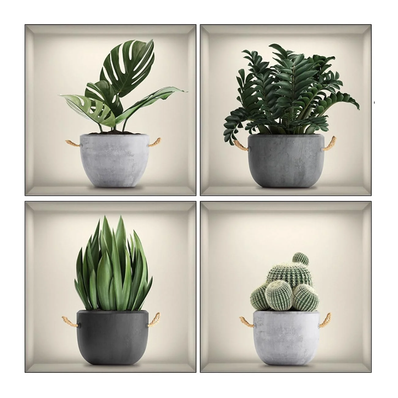 Набір наклейок на стіну 3D Green Potted Plant Flowers Vases 30 x 30 см 4 шт, фото №1