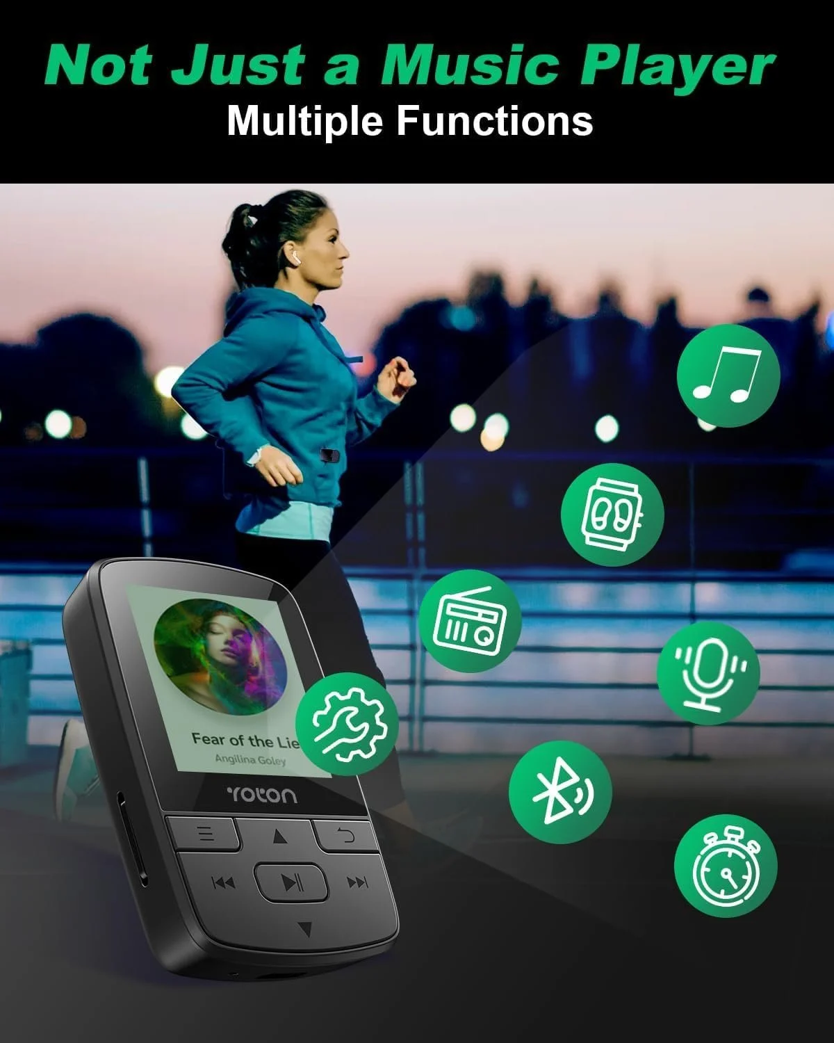 MP3 плеер YOTON 64GB с Bluetooth 5.2, FM-радио, запись голоса, независимая регулировка громкости, наушники, фото №7