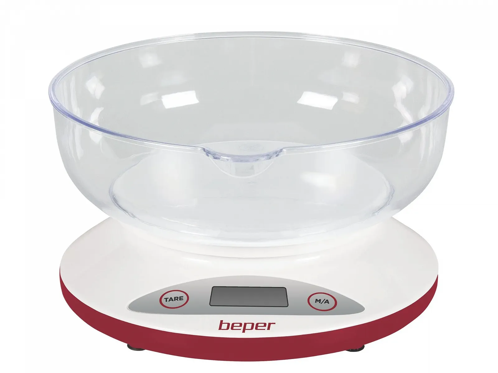 Кухонні ваги BEPER BP.802 Цифрові з чашею 5 kg LCD White/Red, фото №2 Кухонні ваги BEPER BP.802 Цифрові з чашею 5 kg LCD White/Red, фото №2
