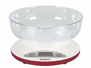 Кухонні ваги BEPER BP.802 Цифрові з чашею 5 kg LCD White/Red ціна на synthetic.ua - Фото 1 Кухонні ваги BEPER BP.802 Цифрові з чашею 5 kg LCD White/Red synthetic.ua - Фото 1