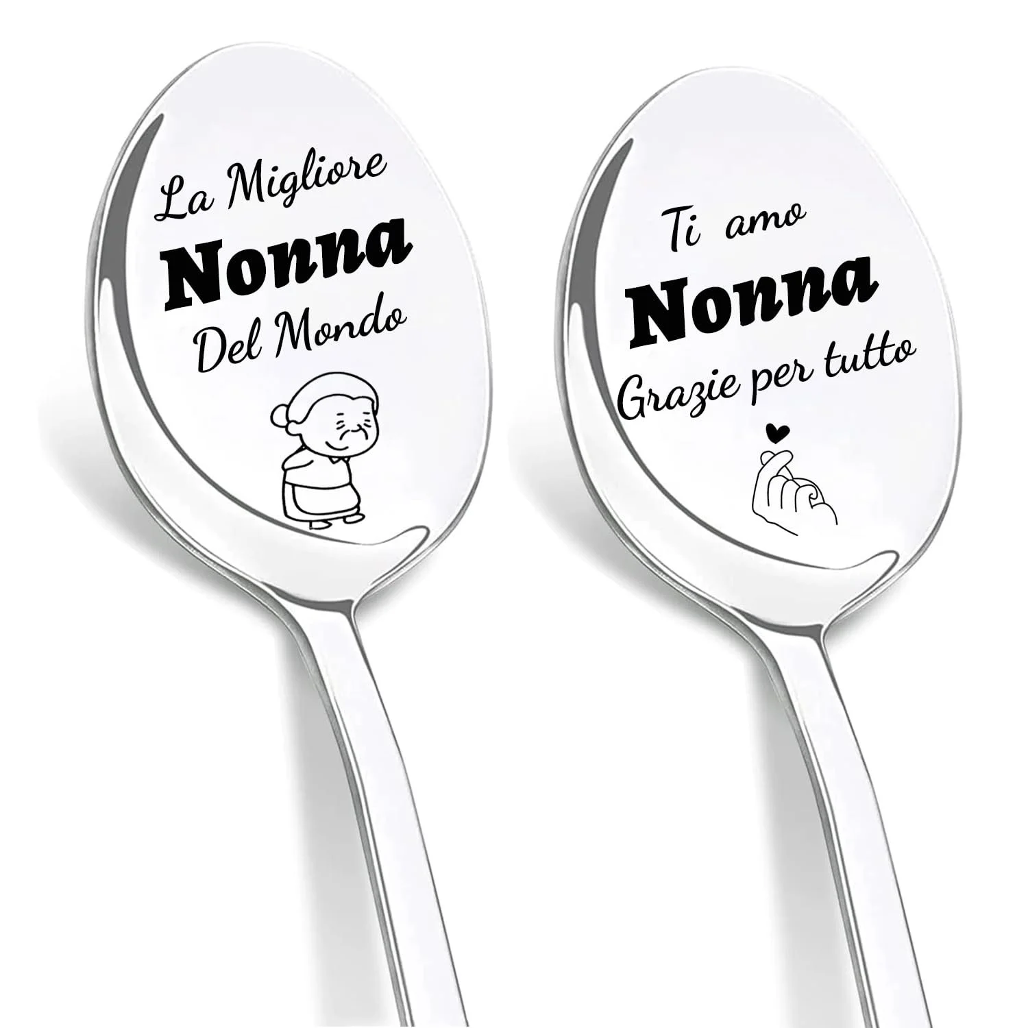 Ложка для кави Regalo Festa dei Nonni, Срібна, з нержавіючої сталі, персоналізована ложка з гравіюванням, Ich Liebe Dich, фото №1