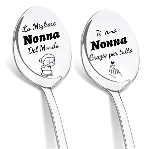Ложка для кави Regalo Festa dei Nonni, Срібна, з нержавіючої сталі, персоналізована ложка з гравіюванням, Ich Liebe Dich - Фото 1