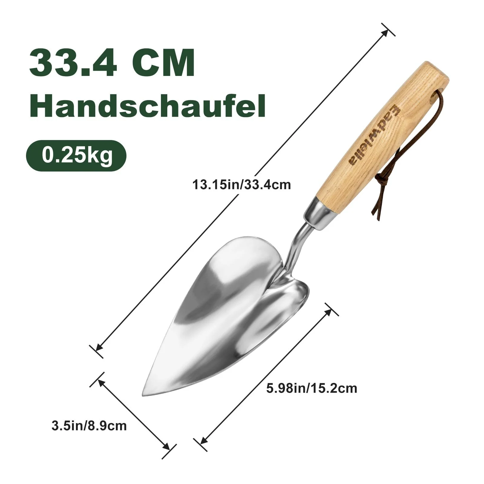 Лопата садовая Eadwiella One Heart Shaped, нержавеющая сталь, с деревянной эргономичной нескользящей ручкой, фото №2