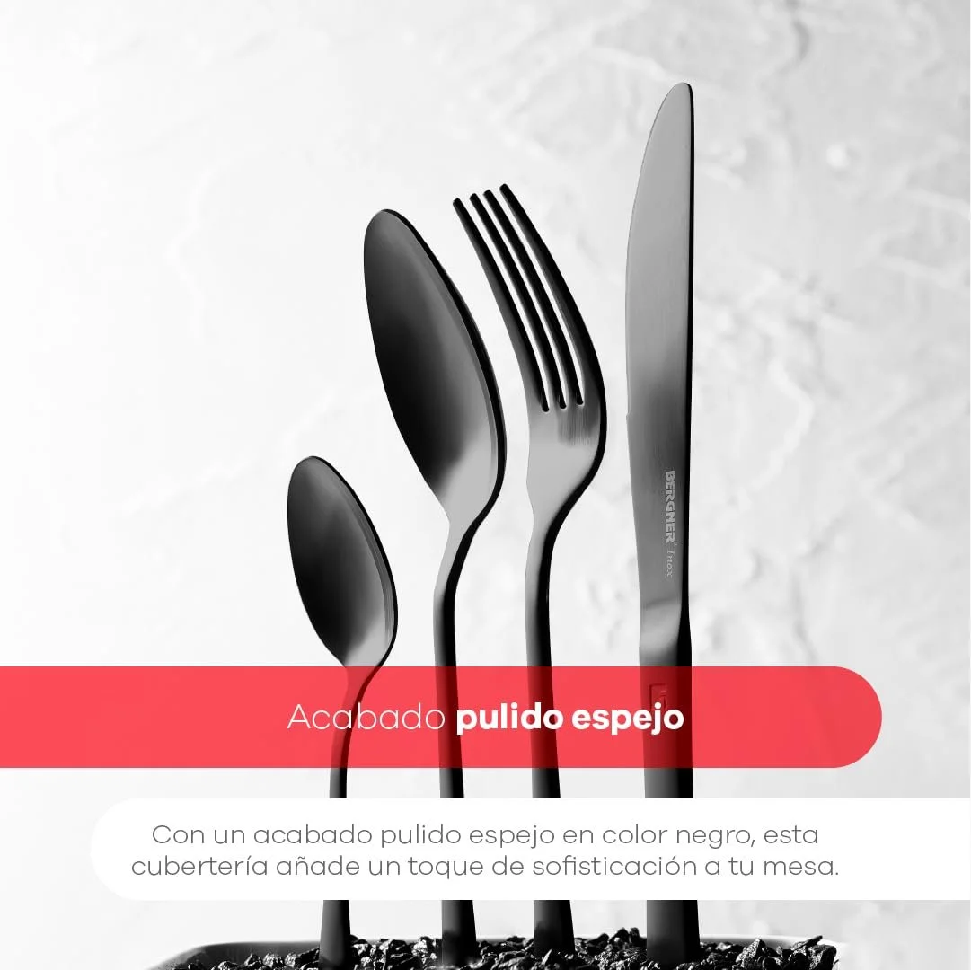 Набір столових приборів Bergner 24 предмети нержавіюча сталь глянцева нержавіюча сталь чорний, фото №4 Набір столових приборів Bergner 24 предмети нержавіюча сталь глянцева нержавіюча сталь чорний, фото №4