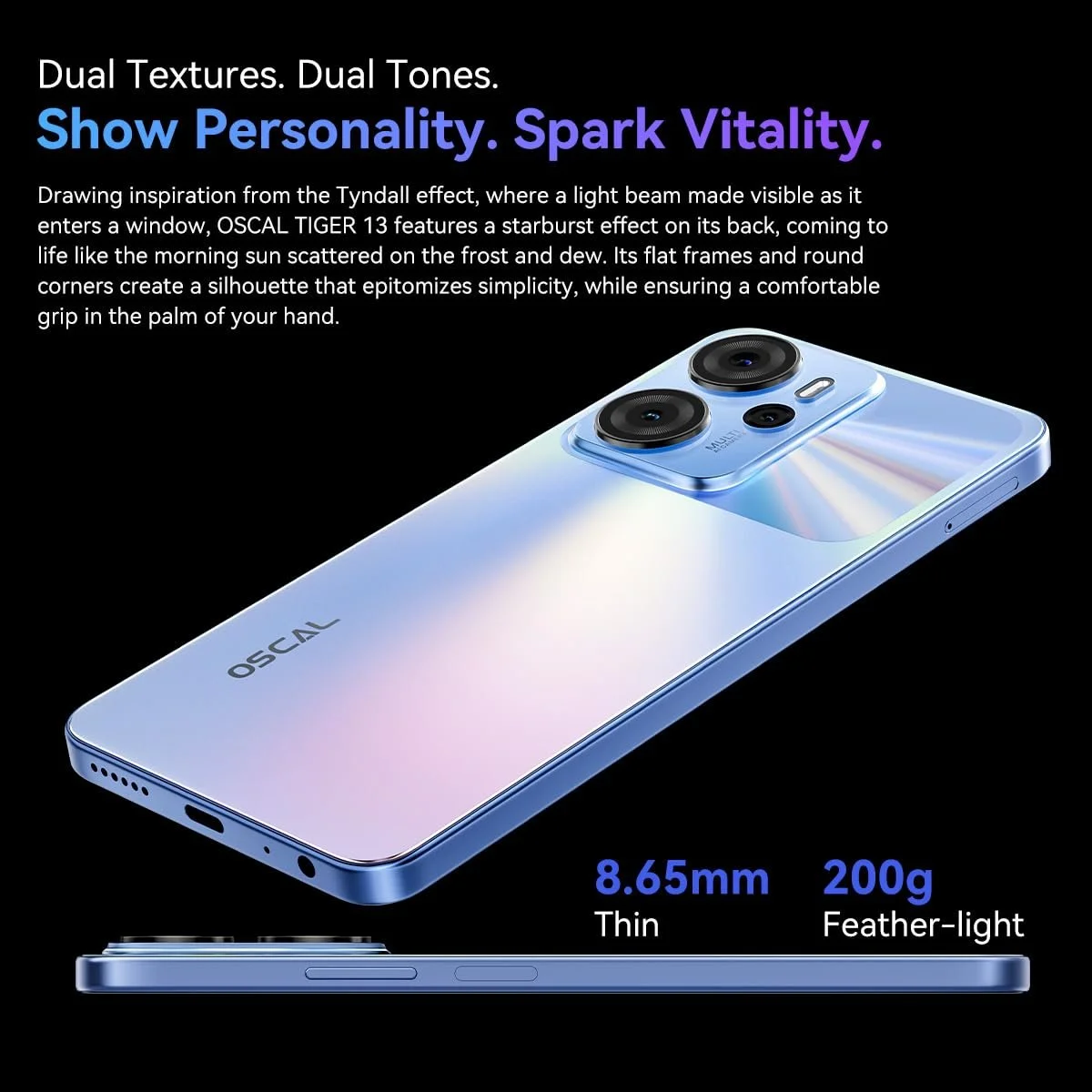 Смартфон OSCAL Tiger 13 5G 24 ГБ + 256 ГБ 6,67 дюйма HD+ IPS 90 Гц 50 Мп 5000 мАч 18 Вт Dual SIM Purple-Blue, фото №3