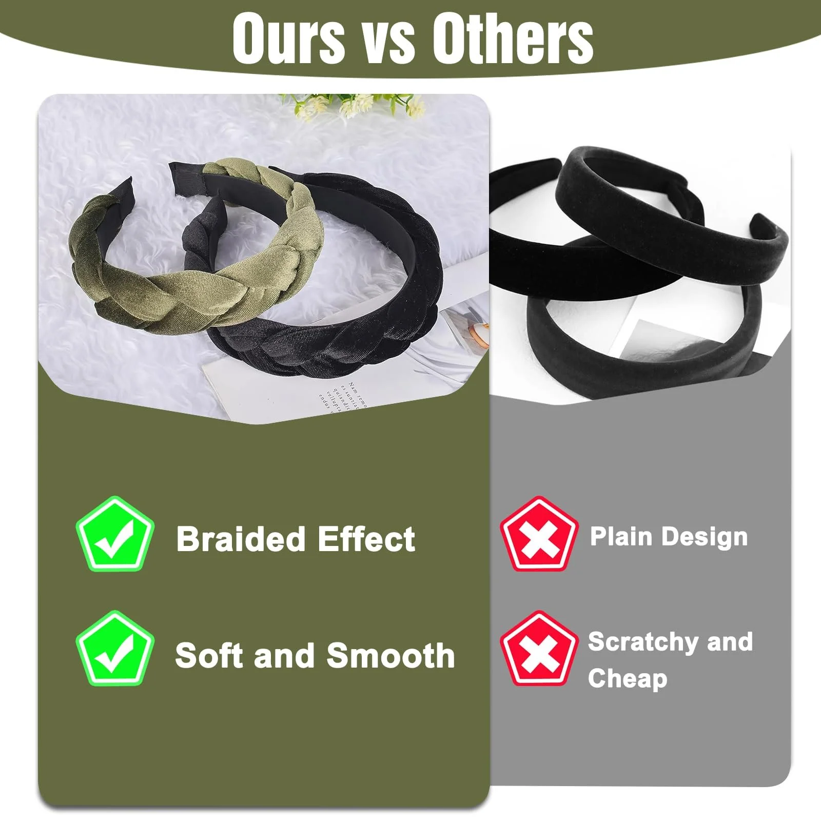 Обруч Оксамитовий плетений (2 шт.) Чорний, Темно-зелений, фото №5