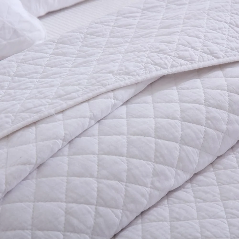 Покрывало Хлопок ENASAL 220 x 240 см с 2 наволочками для двуспальной кровати, 3 предмета, стеганое одеяло, ромбовидный узор, белый, 230 x 250 см, фото №4