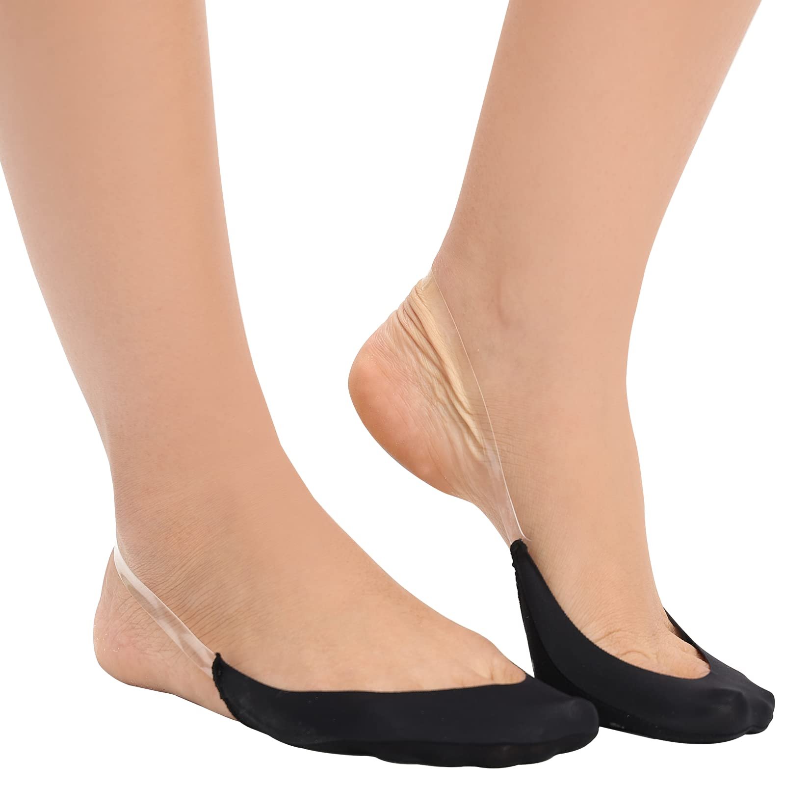 Носки MANZI с Открытыми Пальцами Женские Полуноски Невидимые Носки с Нескользящей TPU Слингом Черный Телесный Цвет, 6 пар, фото №4