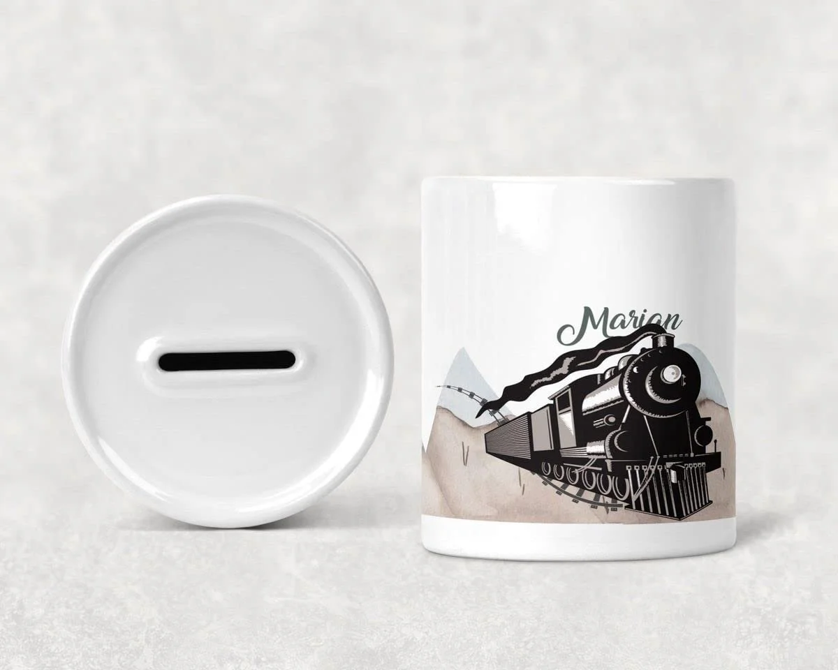 Скарбничка Mikalino Children's Паровоз у горах керамічна біла One Size, фото №2