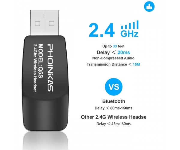 Бездротові навушники Kotion Each Q5s 2.4G з підтримкою віртуального об'ємного звуку 7.1 Чорно-синій, фото №2