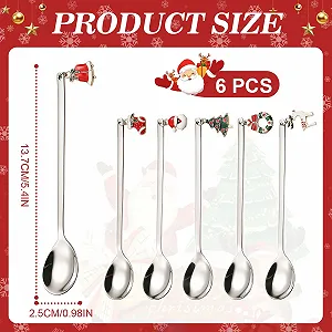 Набор из 6 рождественских ложек из нержавеющей стали, праздничные кофейные ложки с рождественским кулоном в элегантном дизайне, элегантная десертная ложка и ложка для смешивания для рождественского и зимнего украшения стола synthetic.ua - Фото 1