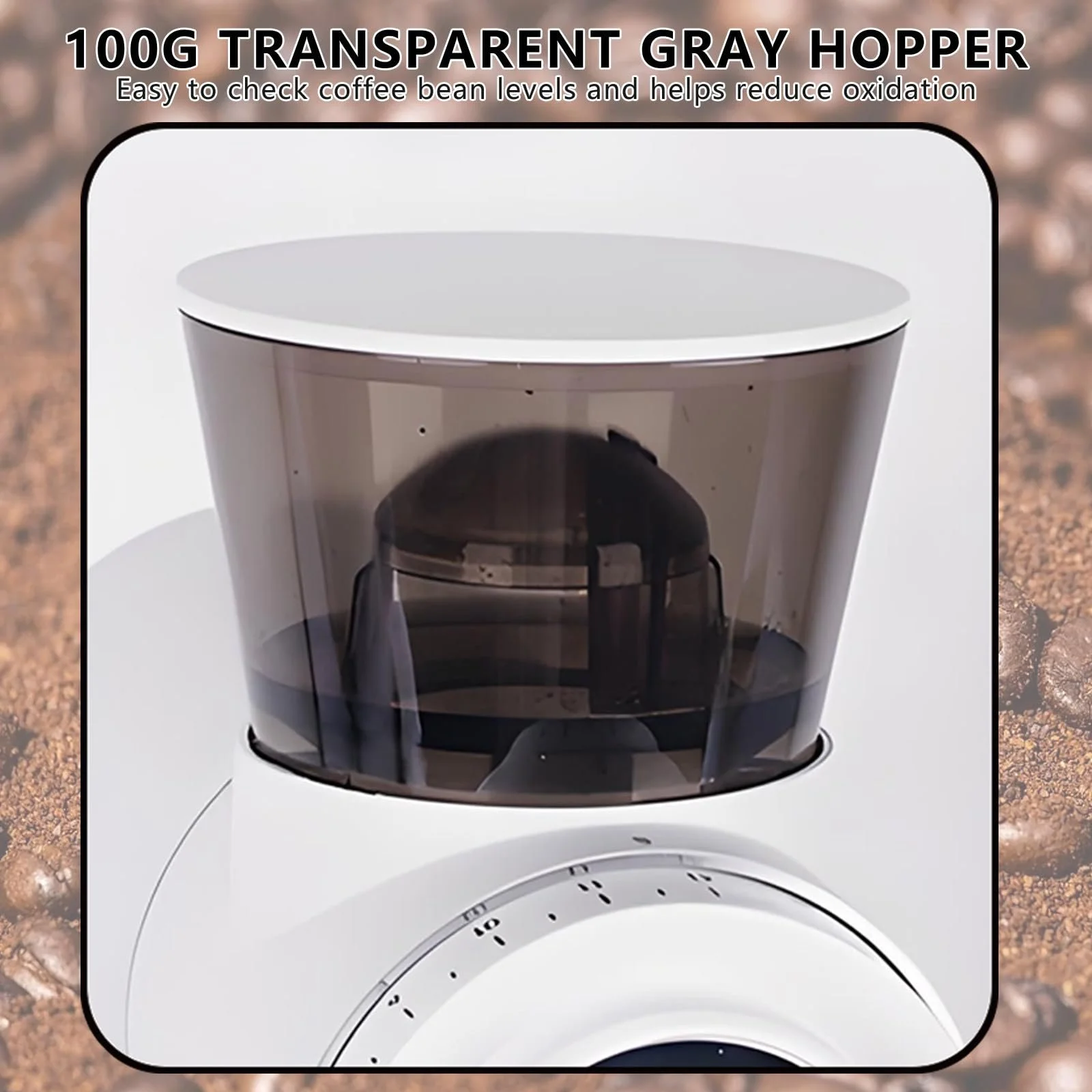 Кофемолка Эспрессо, алюминиевый сплав, модель 60 мм, плоский помол, нержавеющая сталь, 100 г, белый, фото №4