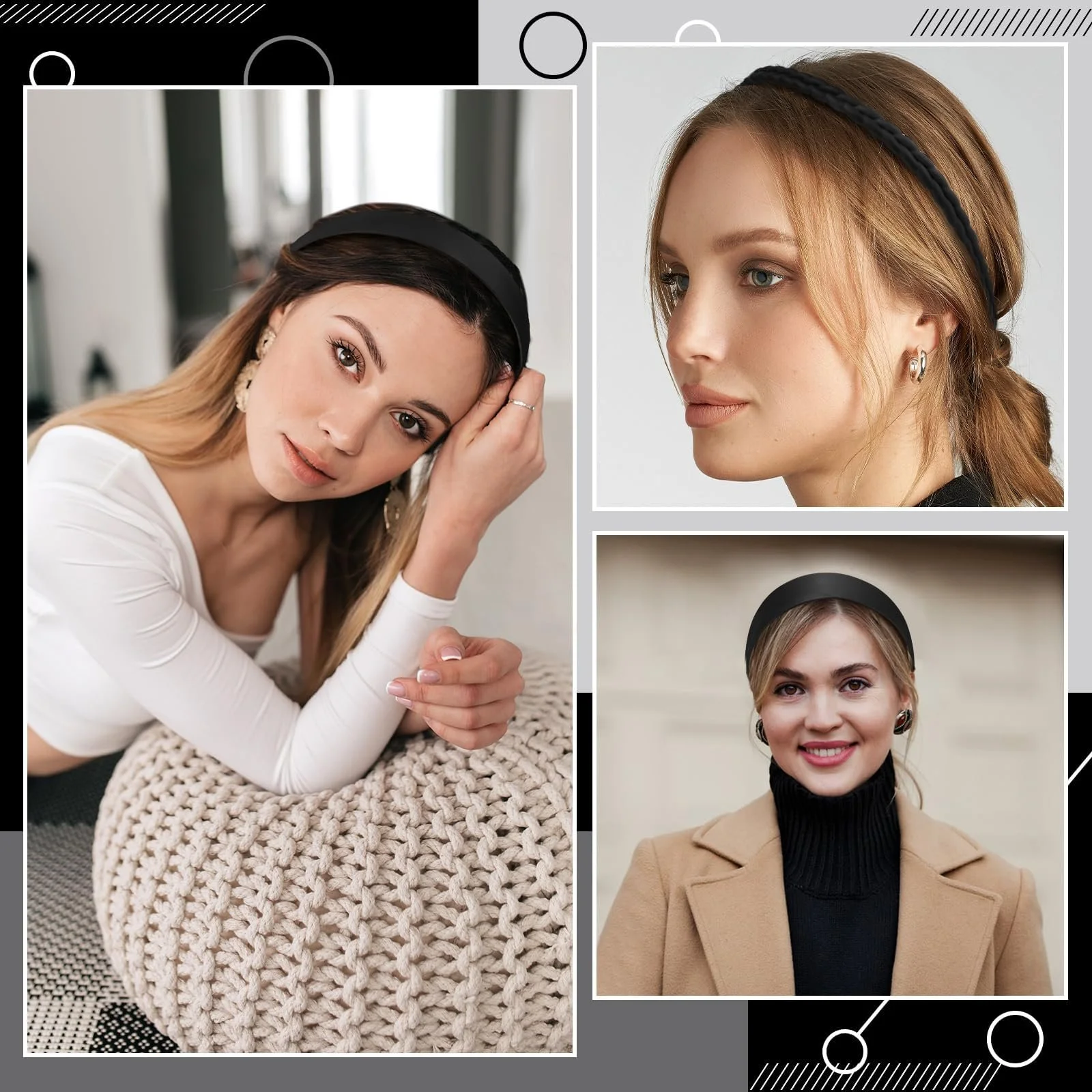 Набір з 10 Чорних Обручів для Волосся для Жінок, фото №7