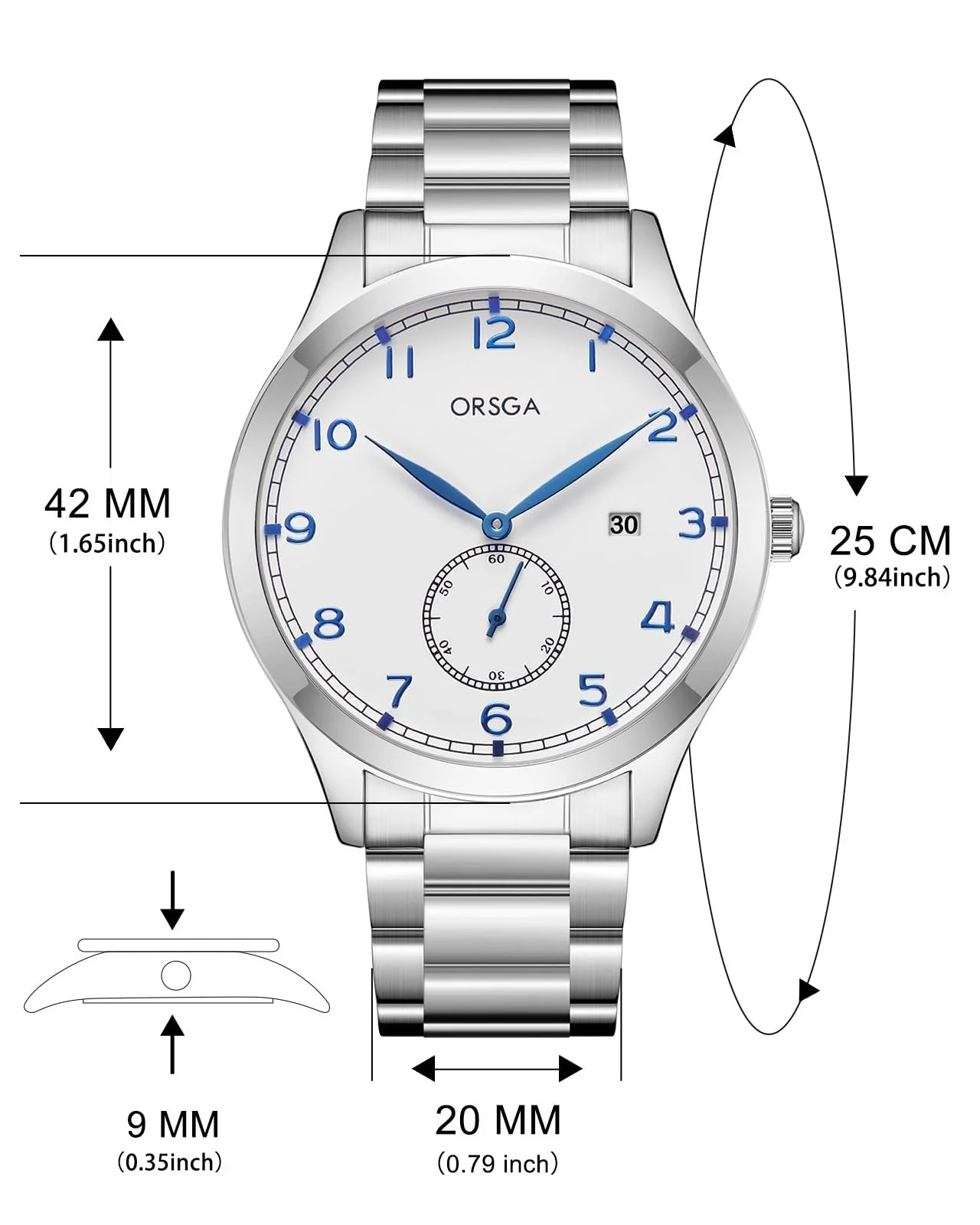 Мужские часы CIVO Аналоговые Кварцевые Модные из нержавеющей стали Большой циферблат с календарем даты и дня, фото №7