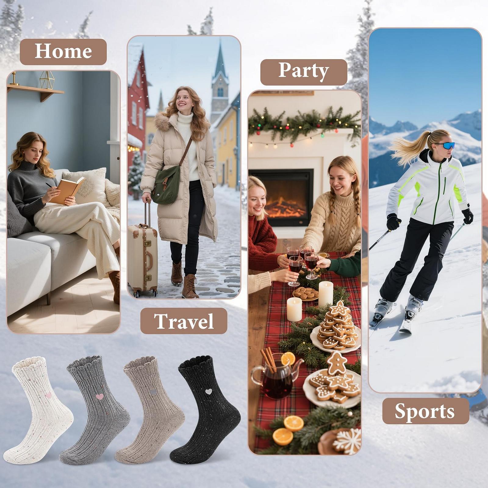 Шерстяные носки из мериноса женские (4 пары) Термоноски шерстяные женские Вышитые в горошек Милые носки для зимы Повседневные оригинальные подарки для девушек, фото №6