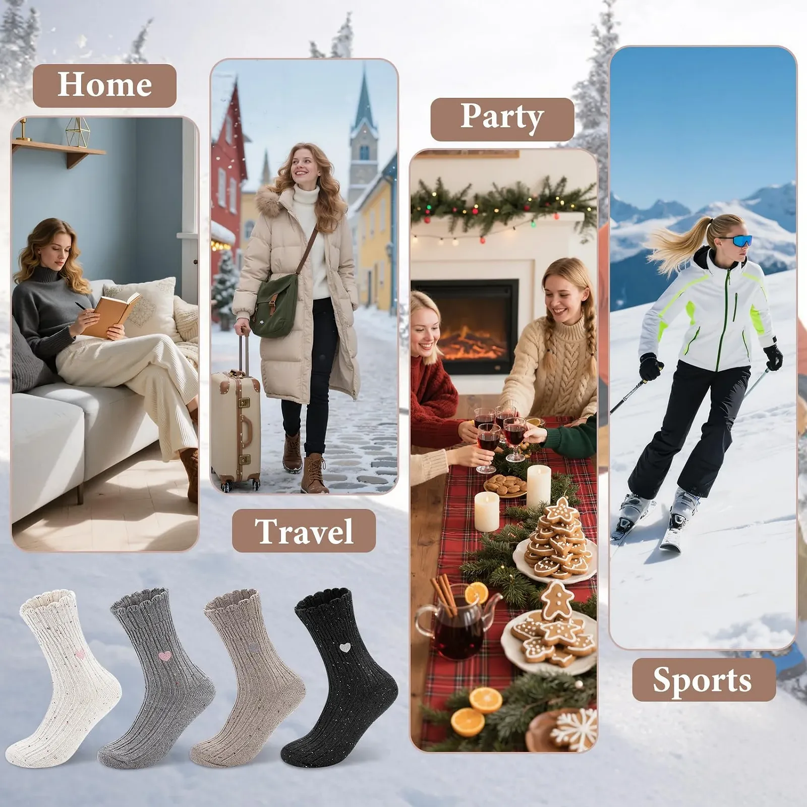 Шкарпетки з вовни мериноса жіночі (4 пари) Термошкарпетки, фото №6