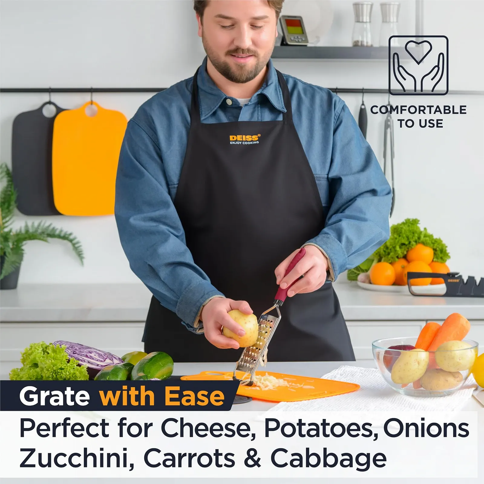 Терка Deiss Pro Coarse  для сиру ручна Гострі леза з нержавіючої сталі, нековзна ручка, фото №2