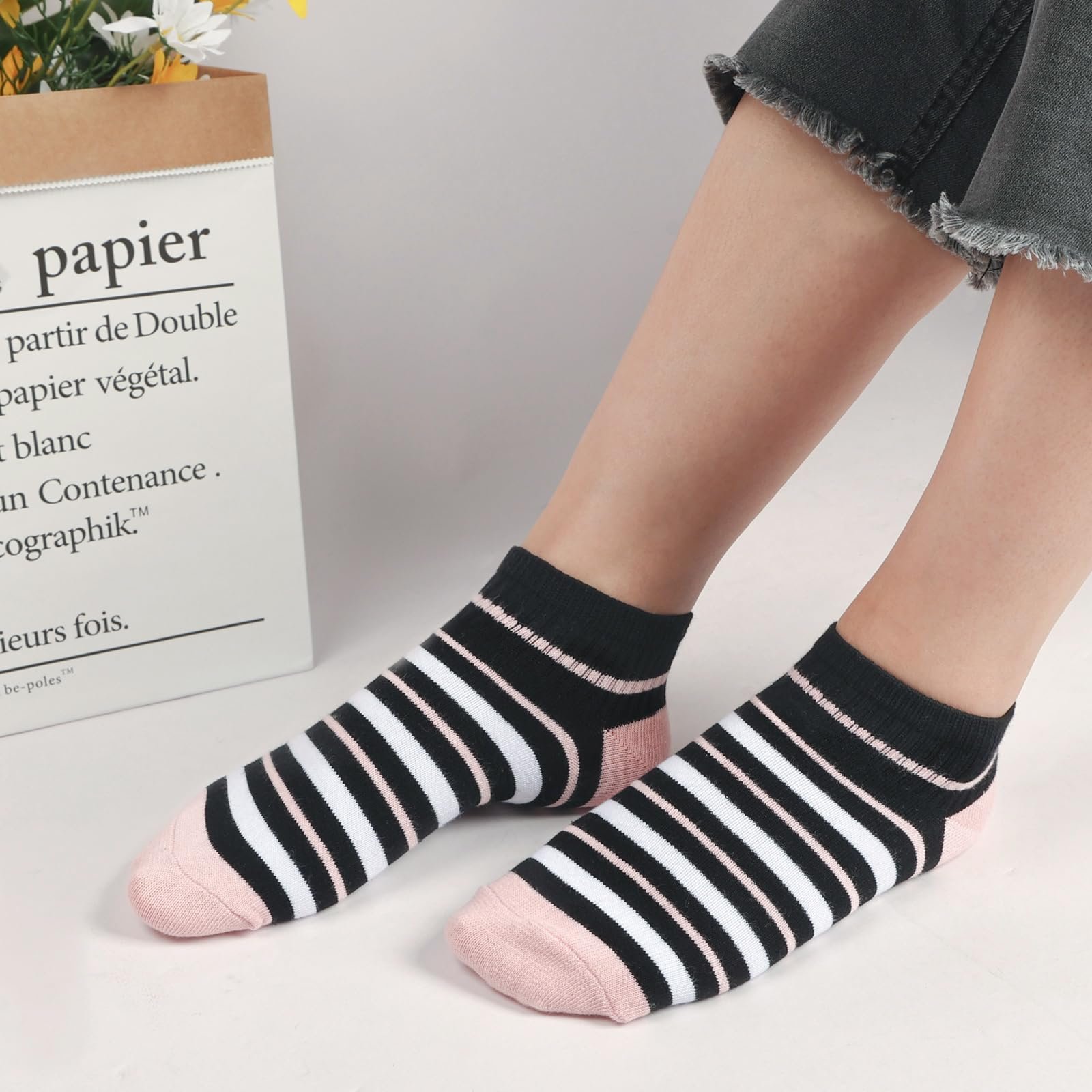 Носки для кроссовок Женские 35-38 39-42, 10 пар Хлопковые Короткие Носки, Носки для Девочек, Разноцветные Носки для Тренеров, Цветные Женские Носки в Полоску и Горошек, фото №4