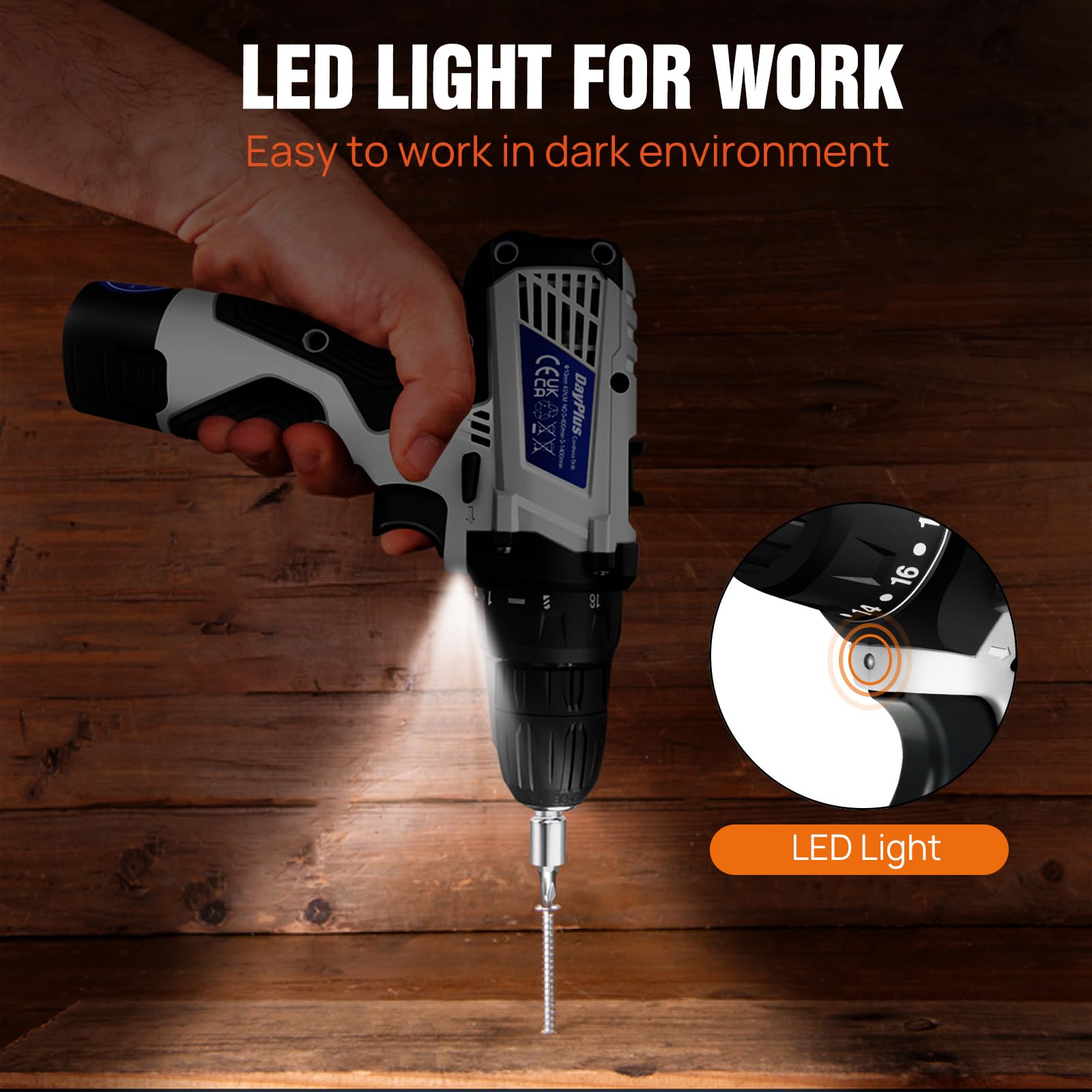 Набор Шуруповерт Qimu Cordless 16.8 В с 2 х 1.5 Ah батареями, LED подсветкой, 2 уровнями скорости, 25 + 1 уровнем крутящего момента, 45 Нм с 26 аксессуарами, кейс, фото №4