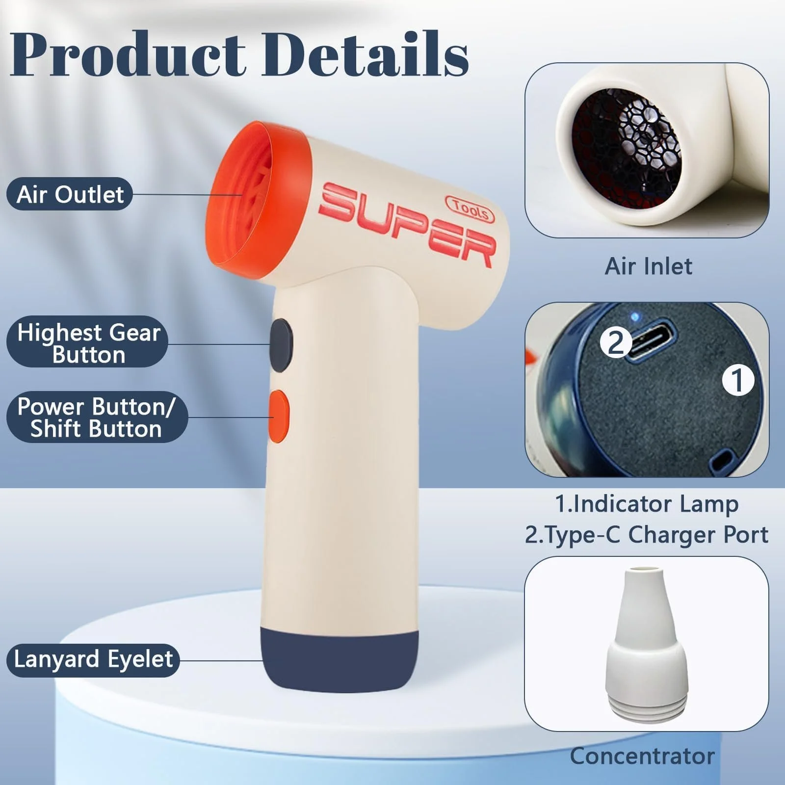 Аккумуляторный воздуходувка 4-скоростной 100 000 об/мин 1100 мАч, фото №5