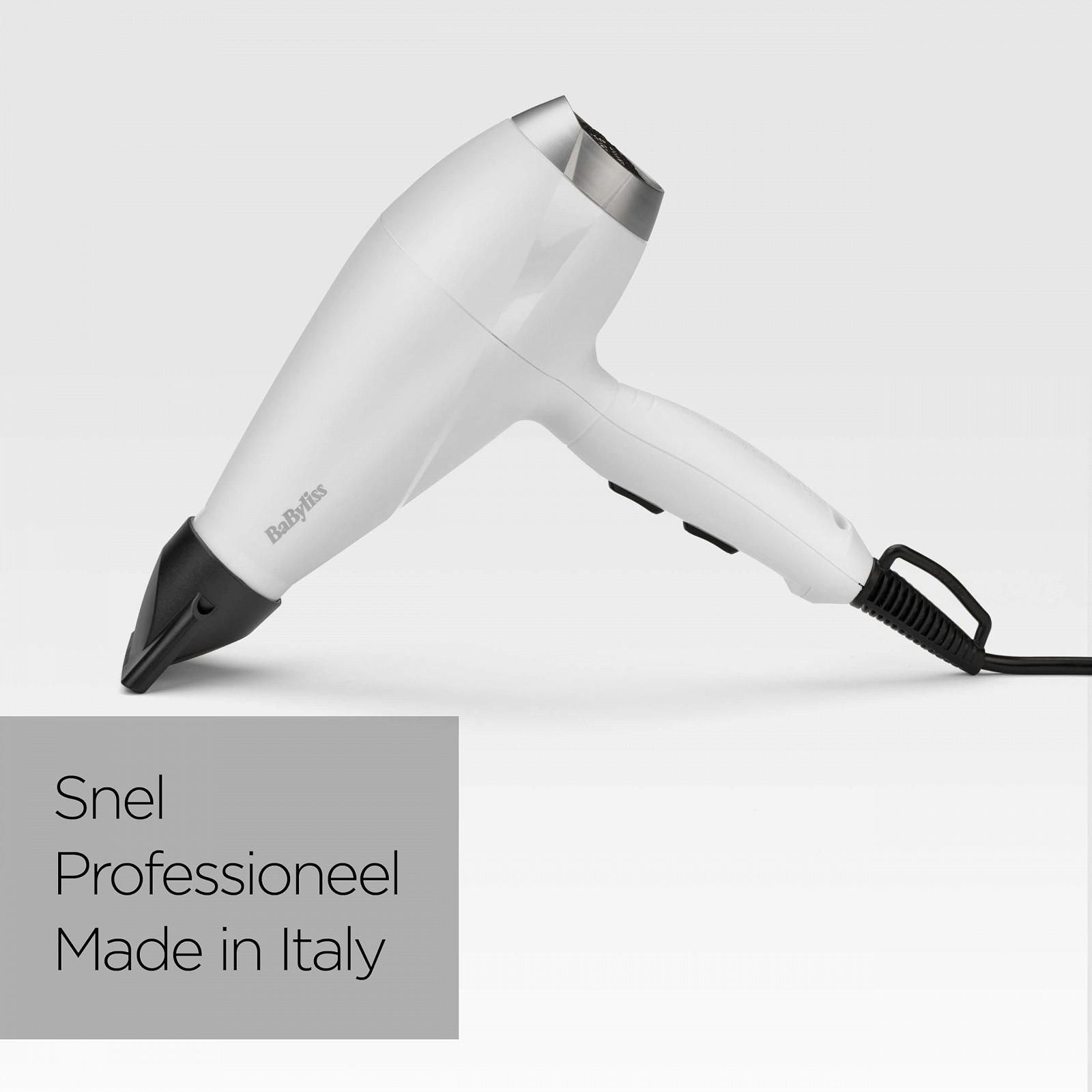 Фен BaByliss Speed Pro 2000 Вт, профессиональный AC, сделано в Италии, легкий, с ионной технологией против завивки, 3 температурных и 2 скоростных режима, белый, фото №6