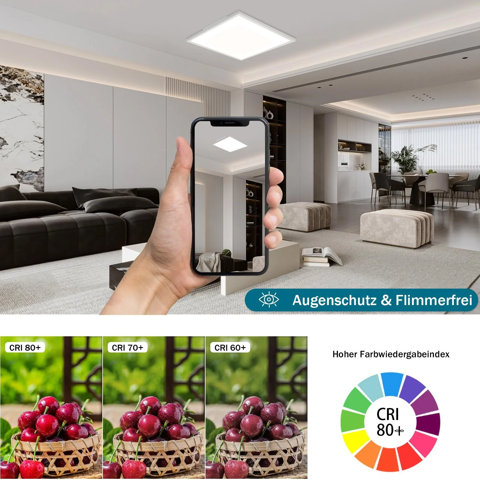 LED Glitzerlife Плоска стельова лампа Зміна кольору Dimmable 24 Вт Білий З пультом дистанційного керування Квадратна, фото №4