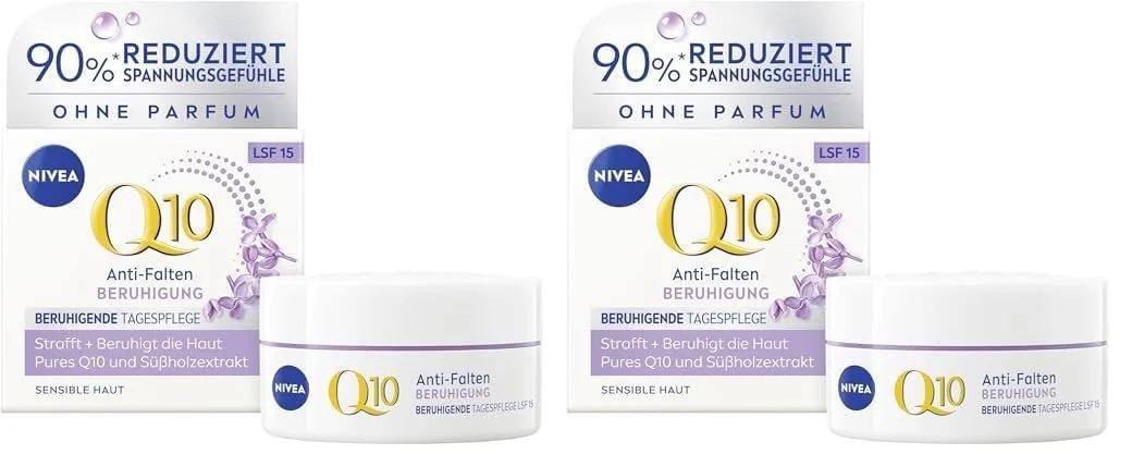 Денний крем NIVEA Q10 Без ароматизаторів SPF 15 Зміцнювальний з екстрактом солодки для чутливої шкіри Заспокійливий проти зморщок 50 мл (2 шт. в упаковці), фото №1 Денний крем NIVEA Q10 Без ароматизаторів SPF 15 Зміцнювальний з екстрактом солодки для чутливої шкіри Заспокійливий проти зморщок 50 мл (2 шт. в упаковці), фото №1