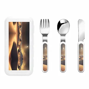 Набір дитячих столових приборів з трьох предметів з принтом "Пустеля Сахара" багаторазовий - Фото 1