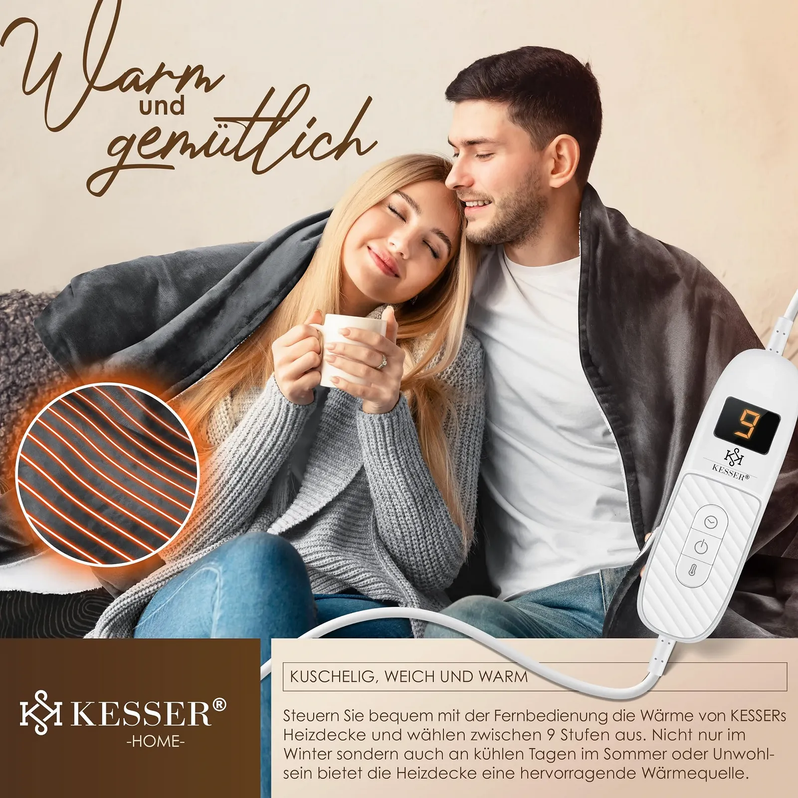 Електрична ковдра KESSER 180 x 130 см Двостороння, фото №4