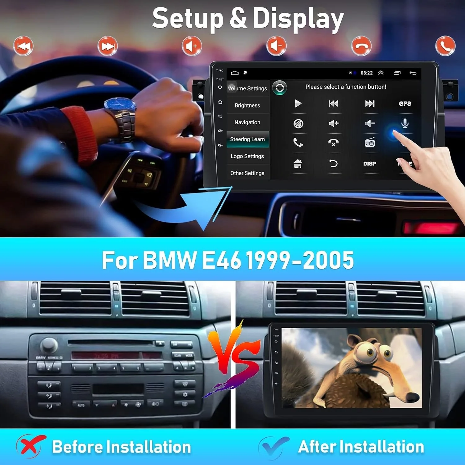 Автомагнитола CAMECHO Car Radio для BMW 3 Series E46 9'' Wi-Fi Bluetooth GPS 4-ядер Android 11 Black, фото №6
