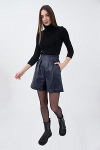 Жіночі шорти бермуди темно-сині з кишенями, висока талія, екошкіра стильні шорти легкі для міста synthetic.ua - Фото 1