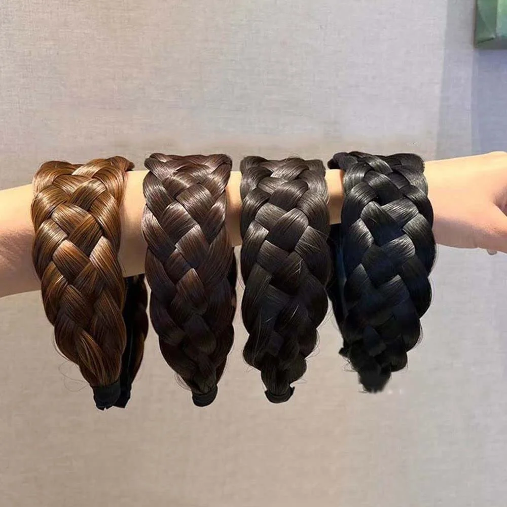 Обруч плетений з широкими полями проста з косою у хвості Чорно-коричневий, фото №5 Обруч плетений з широкими полями проста з косою у хвості Чорно-коричневий, фото №5