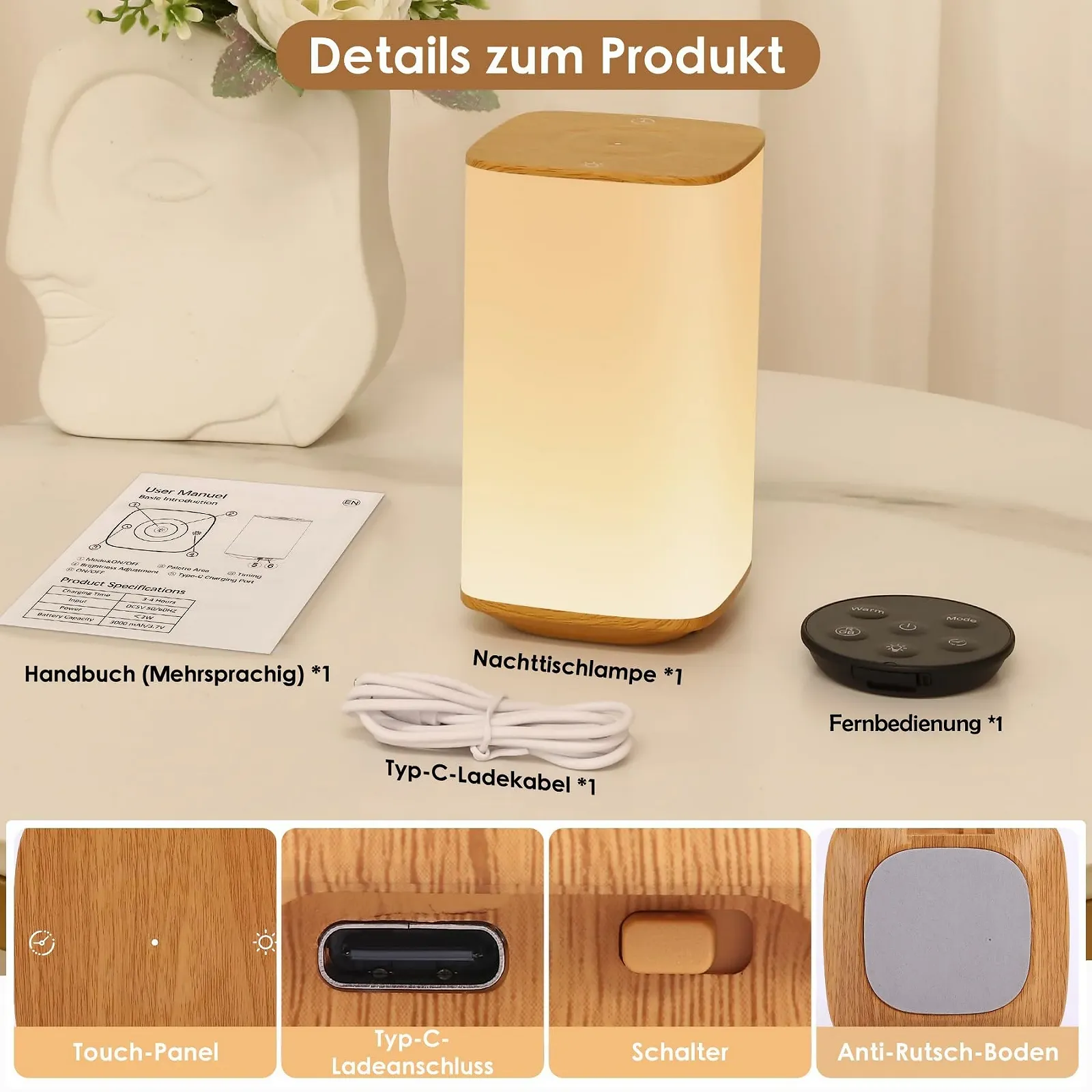 Приліжкова лампа Сенсорна Димер RGB 256 кольорів Акумулятор 3000 мАг Пульт ДК Таймер, фото №7