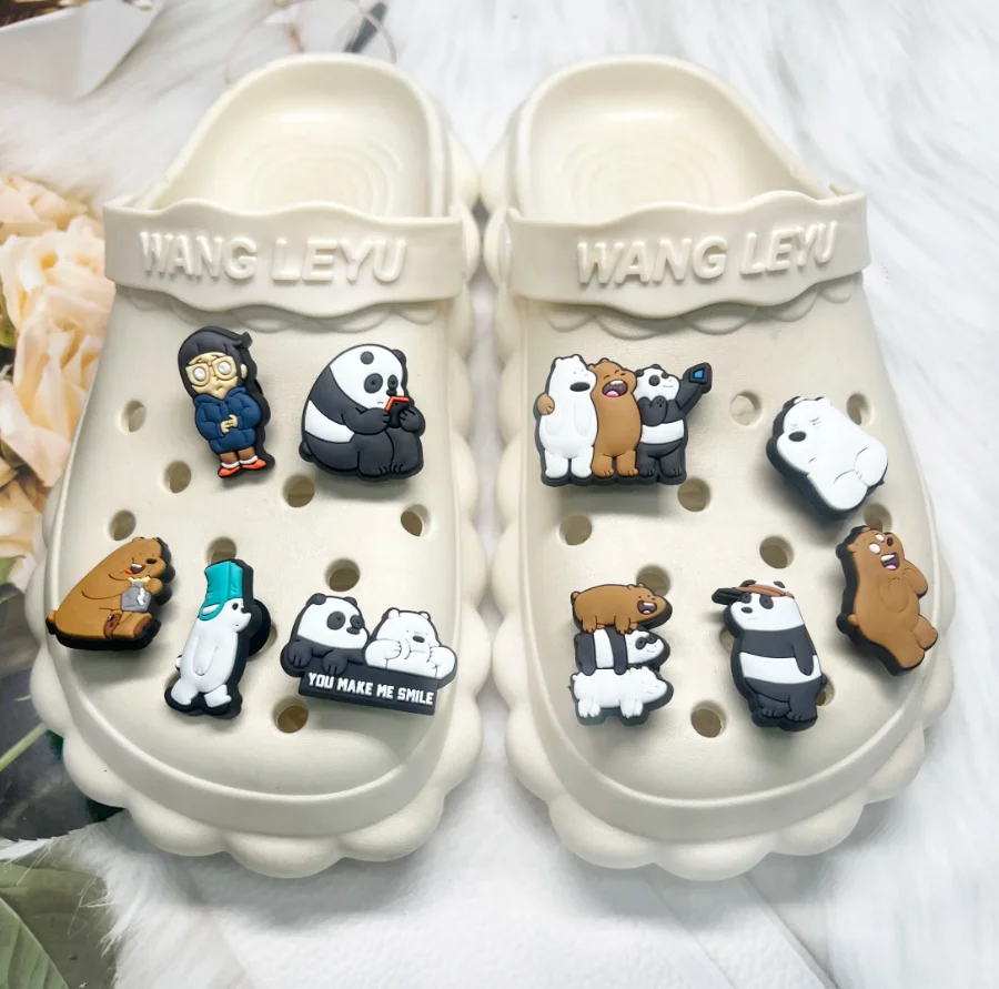 Джибитсы Мы обычные медведи We Bare Bears Гризли, Панда, Белый медведь, мультяшные герои украшения для крокс аксессуары набор 10 шт, фото №3