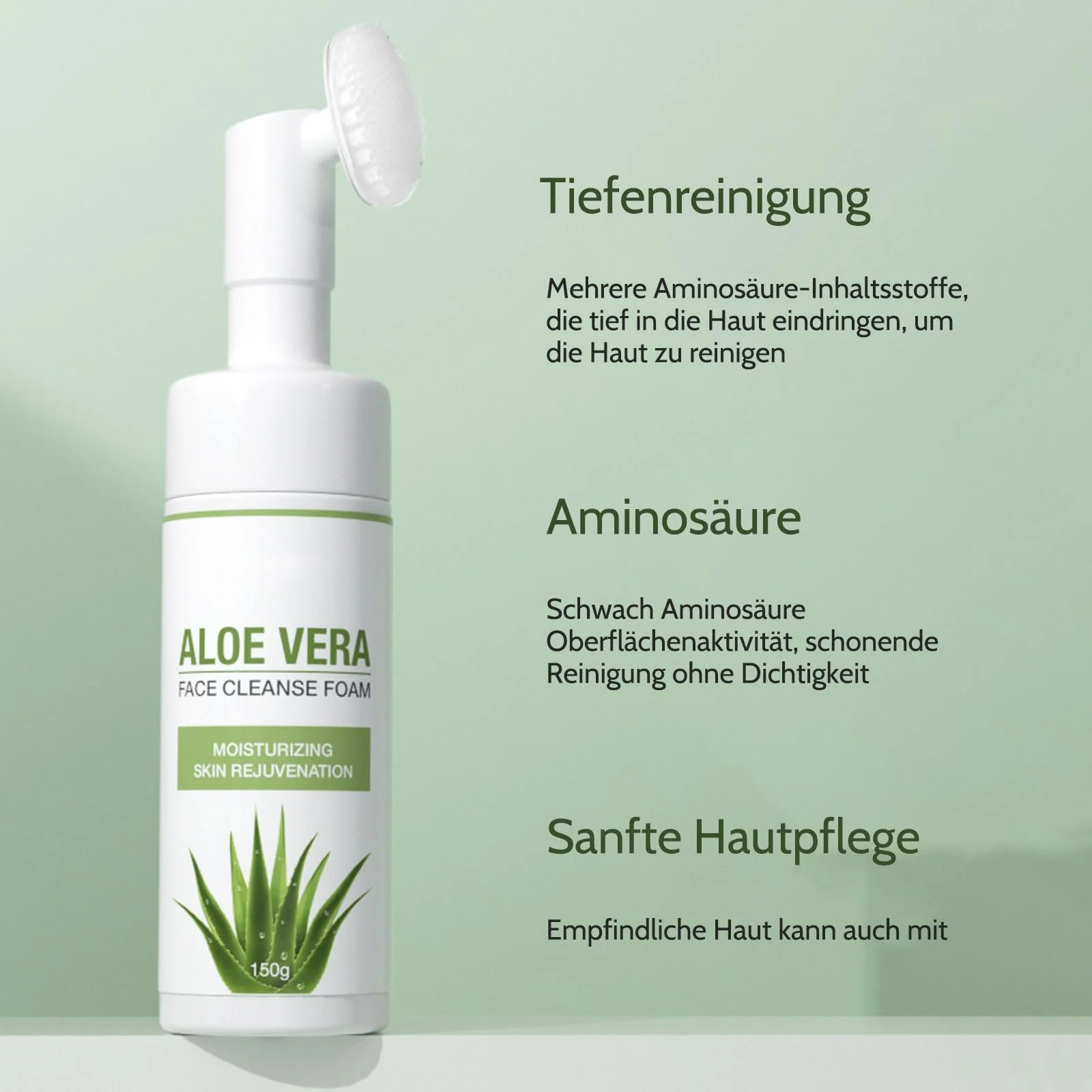 Пінка для вмивання Рисова з силіконовою щіточкою для очищення, для глибокого очищення пір, з амінокислотами для чутливої шкіри та схильної до акне (алое вера), фото №3 Пінка для вмивання Рисова з силіконовою щіточкою для очищення, для глибокого очищення пір, з амінокислотами для чутливої шкіри та схильної до акне (алое вера), фото №3