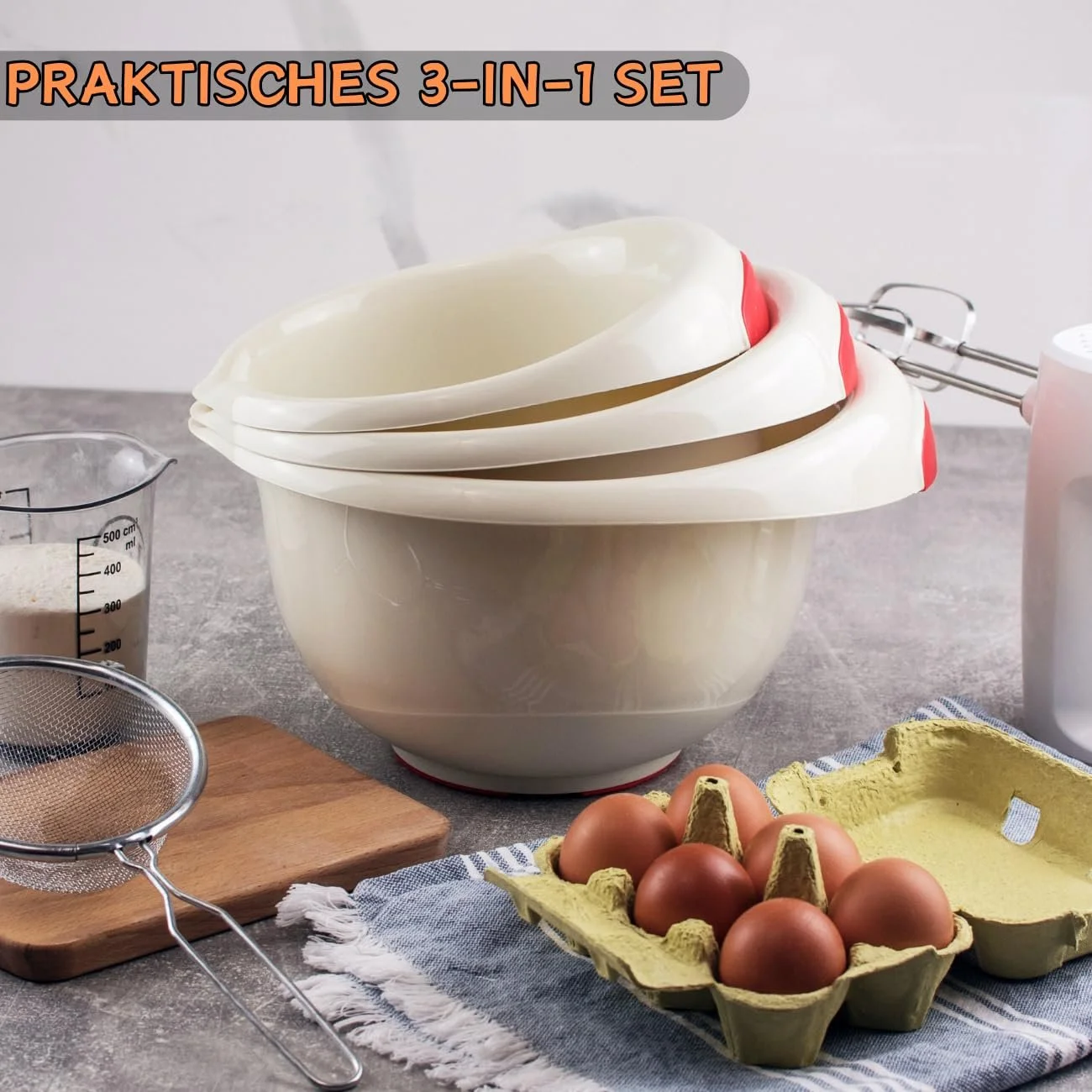 Набір мисок для випікання ENGELLAND 3 шт. З ручкою BPA-Free Пластик Бірюзова, фото №3 Набір мисок для випікання ENGELLAND 3 шт. З ручкою BPA-Free Пластик Бірюзова, фото №3