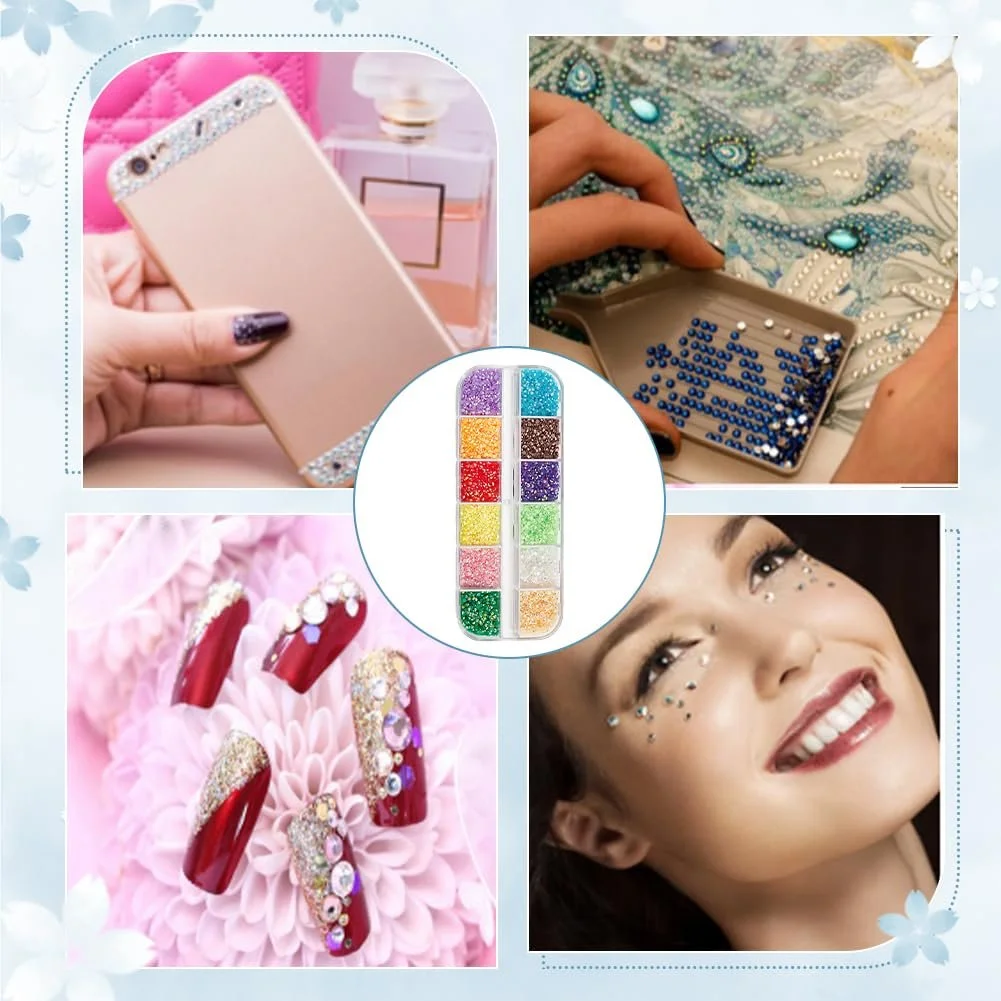 Стразы полукруглые Approx. 12000 штук, 12 цветов, 2 мм, смола, плоская задняя часть, граненые хрустальные стразы-кабошоны, фото №6