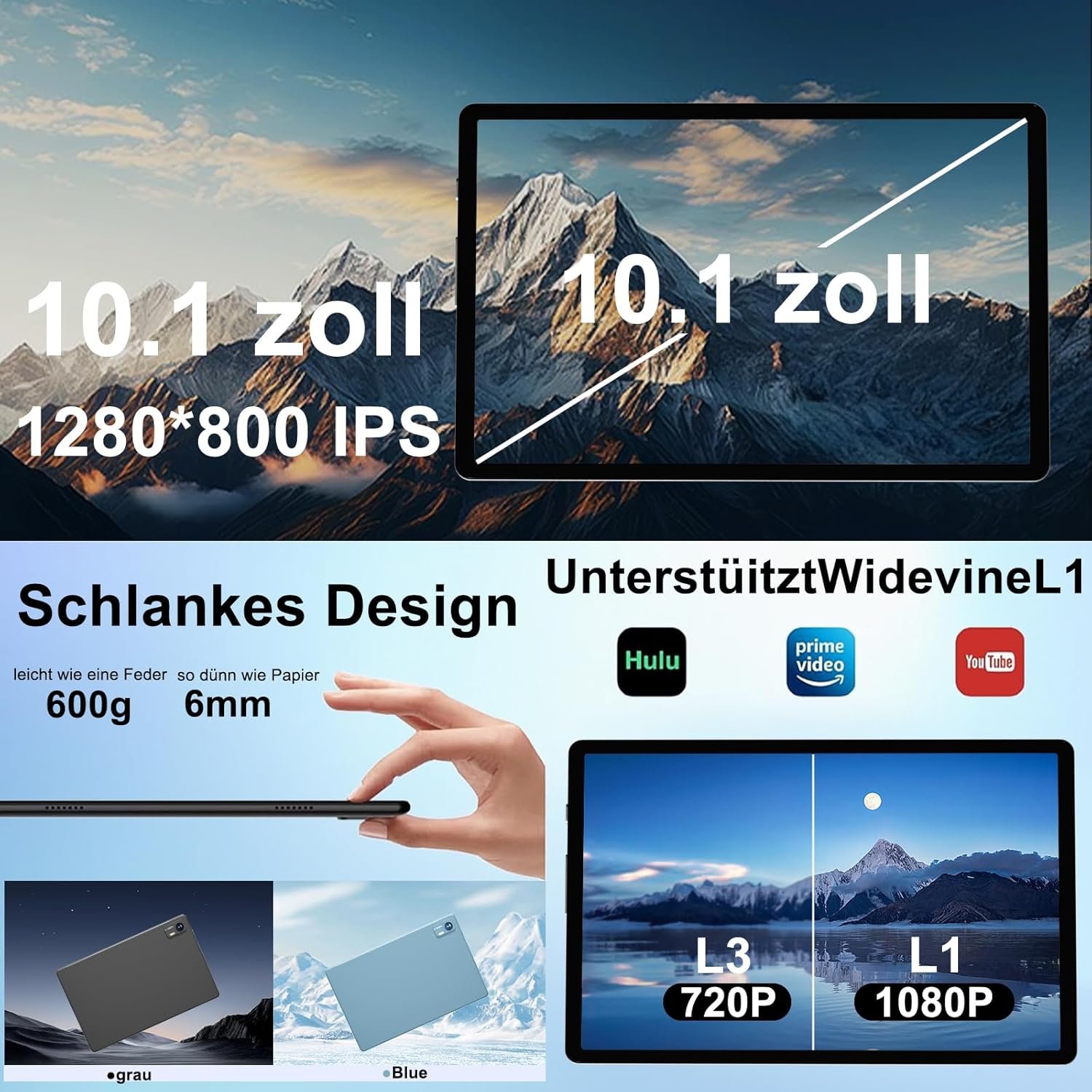 Планшет 10.1" Bvlary X50 4+4/128Gb 8 ядер Android 14 8000 mAh Серый, фото №2