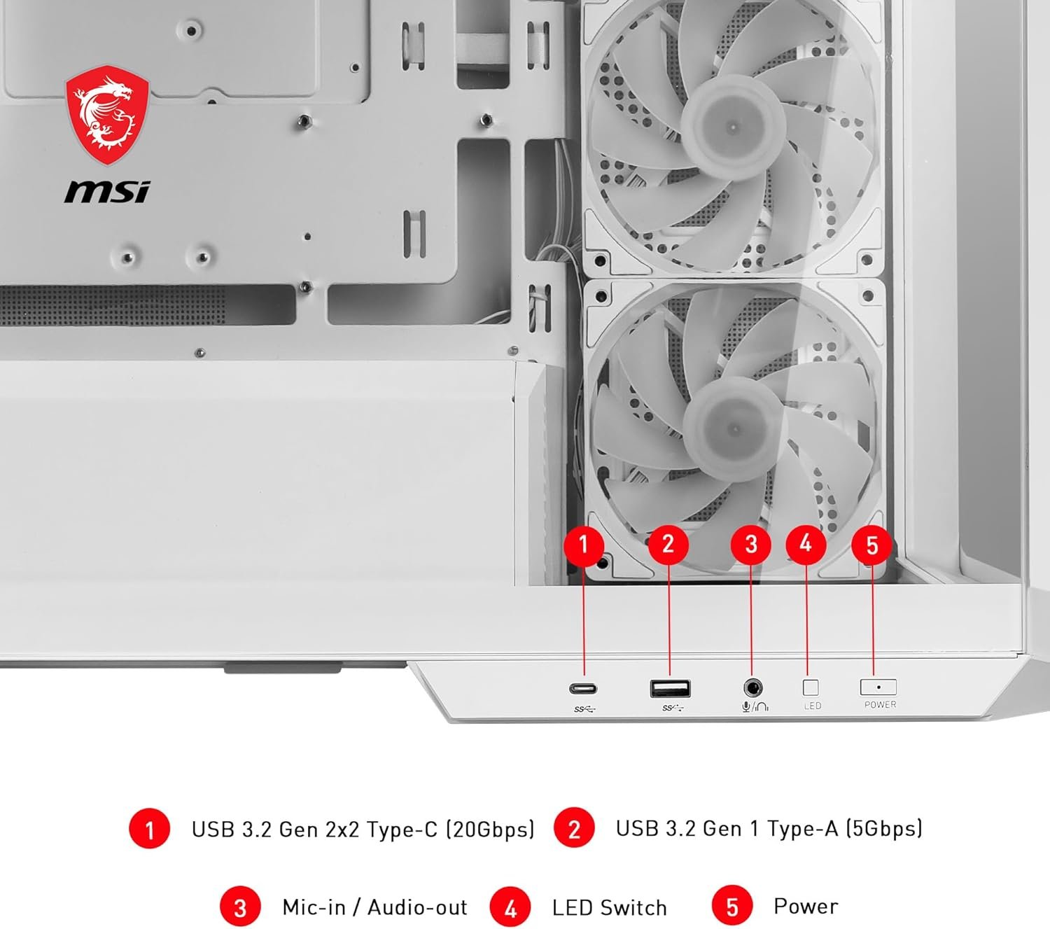 Корпус для ПК MSI MAG PANO M100R PZ Micro-ATX Білий, фото №7 Корпус для ПК MSI MAG PANO M100R PZ Micro-ATX Білий, фото №7