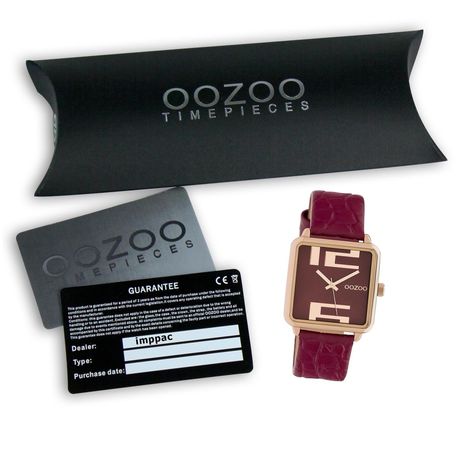 Часы Квадратные Oozoo C10368 Женские Ремешок Кожаный 28 x 28 мм Красный/Красный, Золотой красный, Ремешок, фото №4