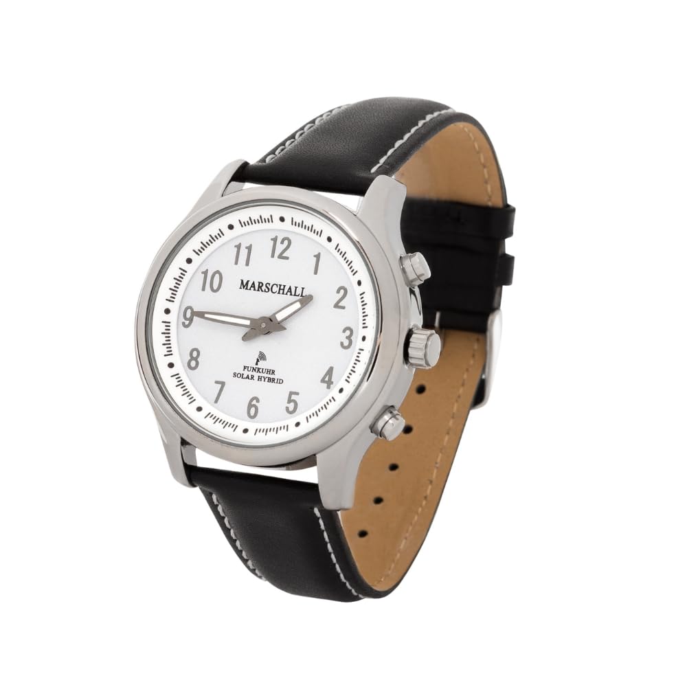 Годинник Marschall Німецький З мовностю Сонячна панель I 1148wl I Радіо Наручний годинник Для сліпих, літніх людей та тих, хто страждає на деменцію I Оголошення дати і часу I Шкіряний ремінець, класичний, фото №1