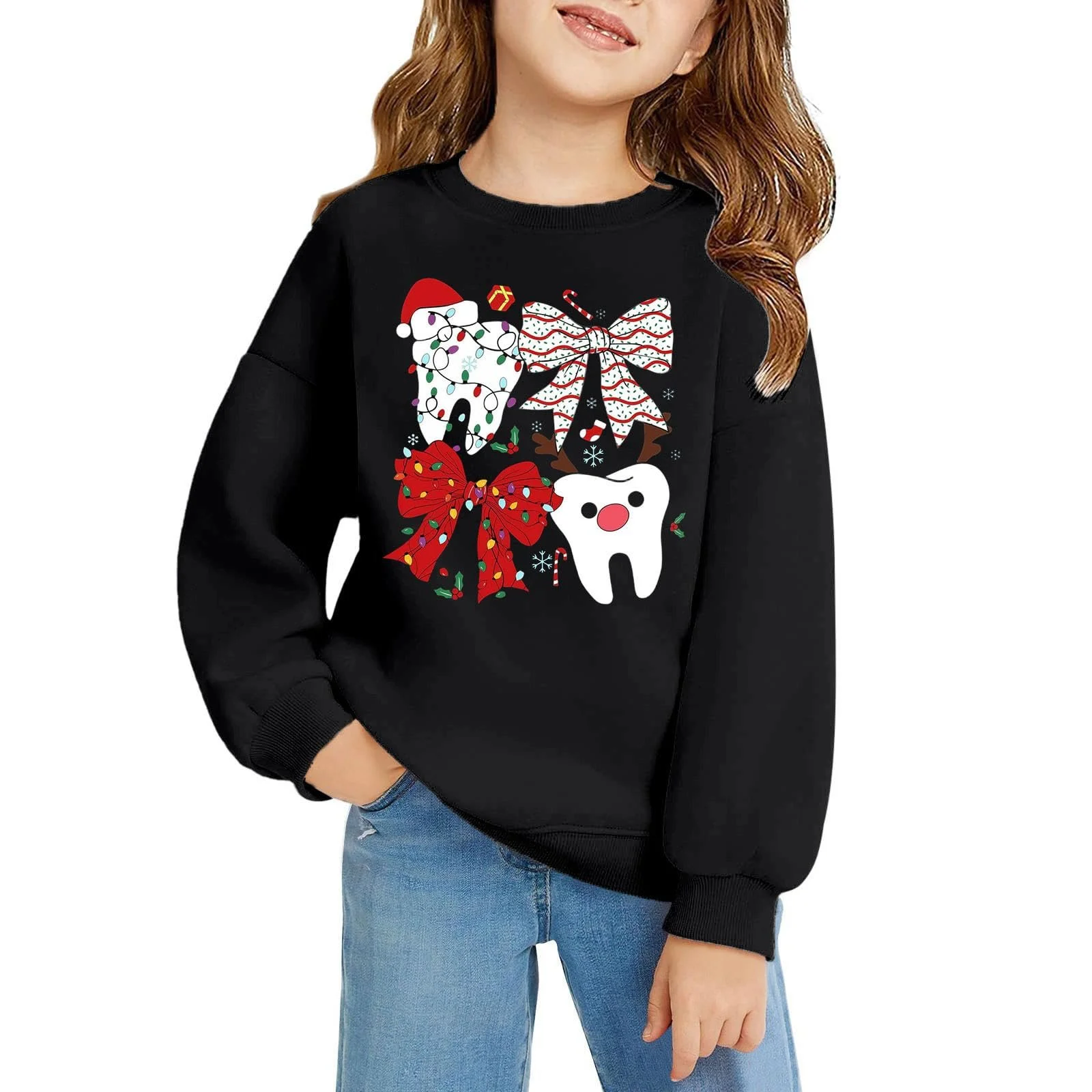 Пуловер для девочки - Детский пуловер Повседневная рубашка с длинными рукавами для девочек и мальчиков Мягкий флис Уютная зимняя и праздничная одежда Праздничная игровая одежда, фото №2