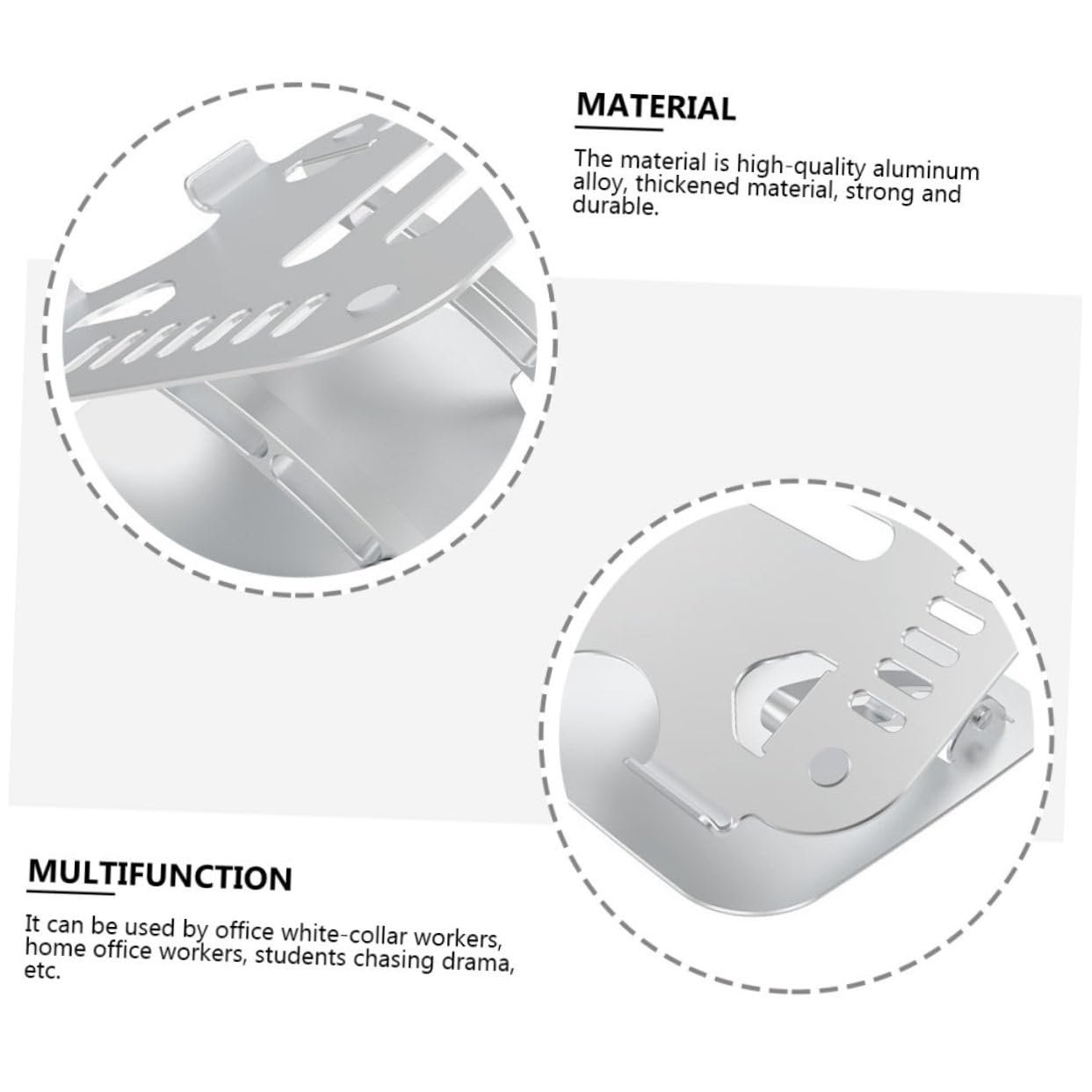 Подставка для ноутбука Алюминий Портативный Регулируемый Алюминиевый сплав для офиса и путешествий Эргономичный дизайн Устойчивая Серебристый, фото №3