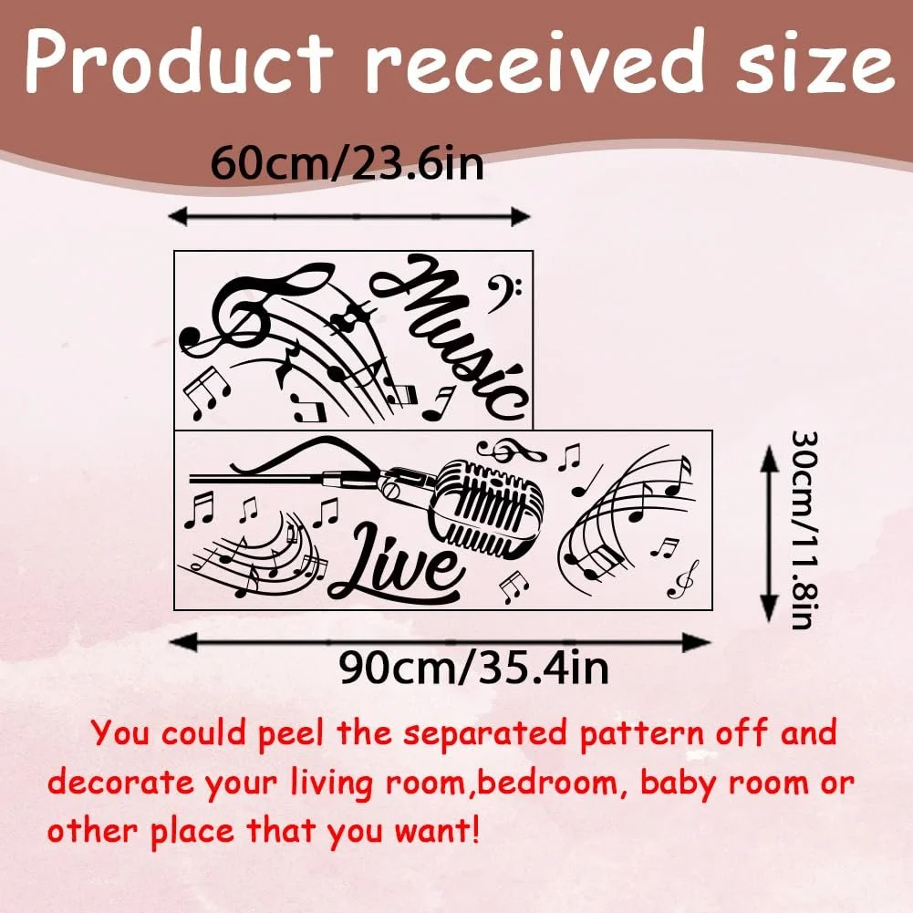 Наклейка на стіну SUPERDANT Live Music Мікрофон Ноти Чорна Вінілова 2 аркуші, фото №2