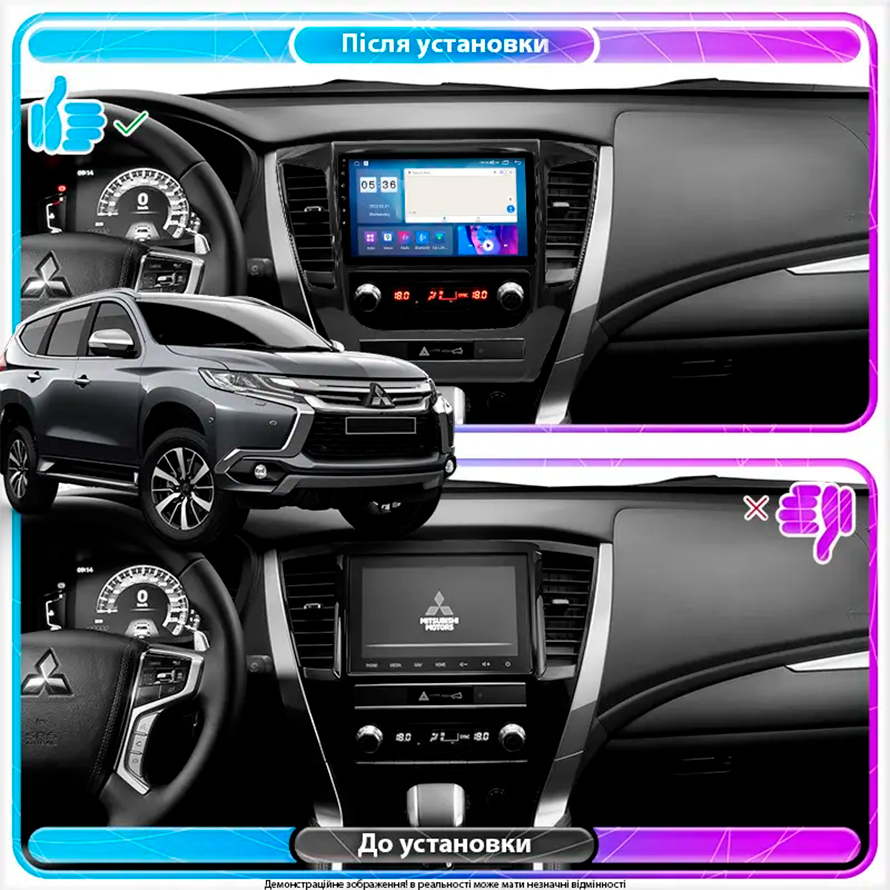 Штатна магнітола Lesko для Mitsubishi Pajero Sport III 2015-2021 екран 9 4/64Gb CarPlay 4G Wi-Fi GPS Prime, фото №2