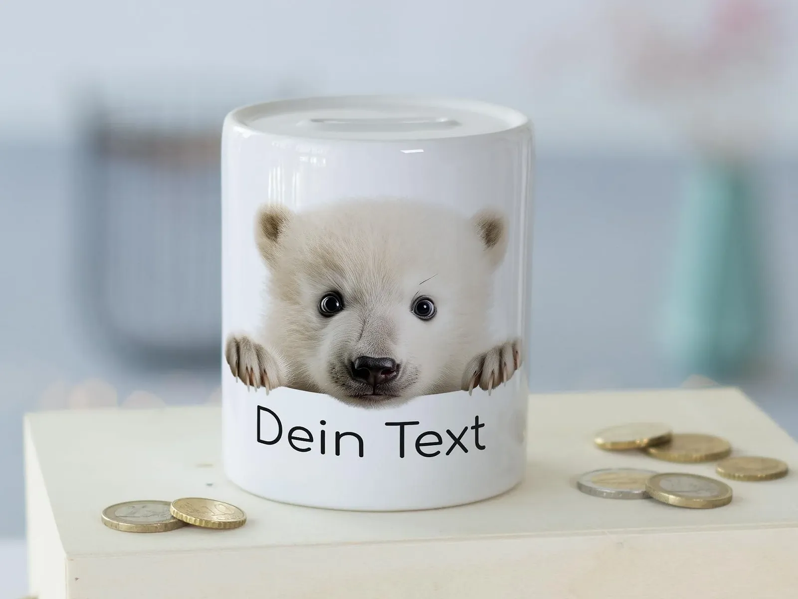 Скарбничка GRAZDesign Дитинча полярного ведмедя Персоналізована з ім'ям Кераміка, фото №3